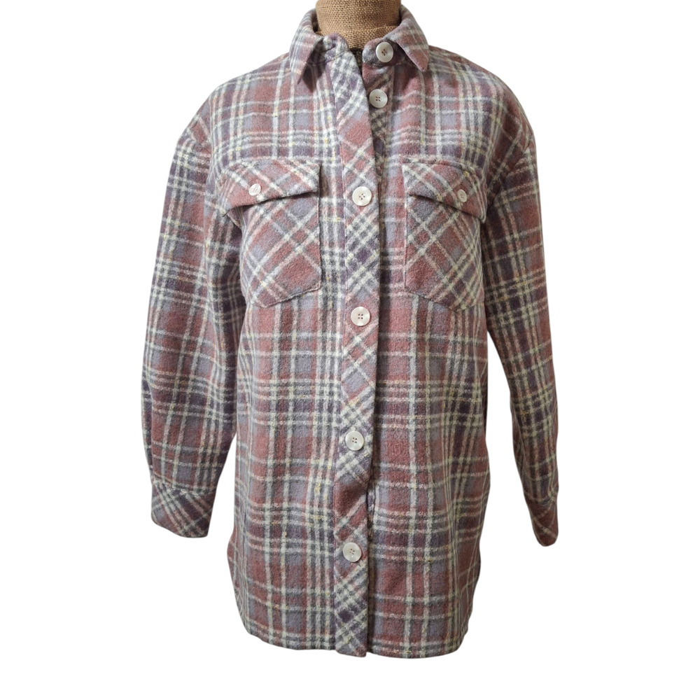 L'Academie Purple Wool Zuma‎ Plaid Shacket Oversized XXS